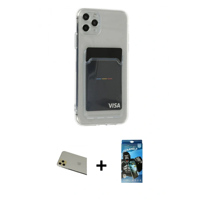 MARSİLYAN™- iPhone 11 Pro Max Kılıf Doruk Klasik Koleksiyonu - Siyah 34D Izgaralı Cam + Rainbow Kamera Lens Koruma Cam - GD