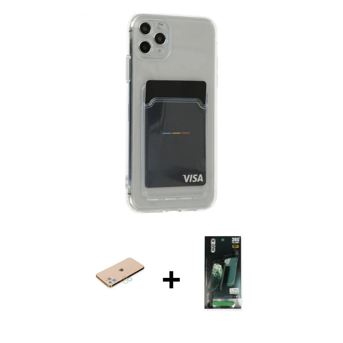 MARSİLYAN™- iPhone 11 Pro Max Kılıf Doruk Klasik Koleksiyonu - Siyah 360 Mat Full Body Arka Koruyucu + Renkli Kamera Lens Koruma Cam - MI