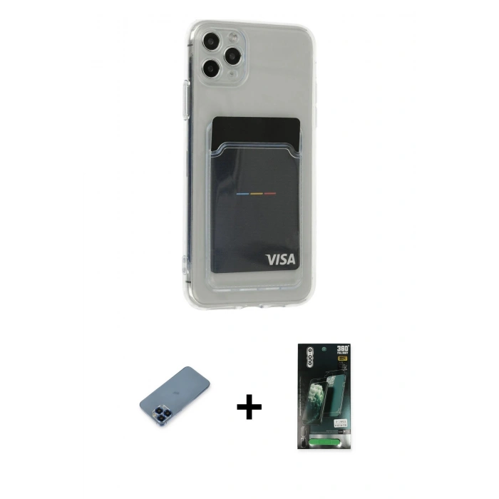 MARSİLYAN™- iPhone 11 Pro Max Kılıf Doruk Klasik Koleksiyonu - Siyah 360 Mat Full Body Arka Koruyucu + Metal Kamera Lens Koruma Cam - MI