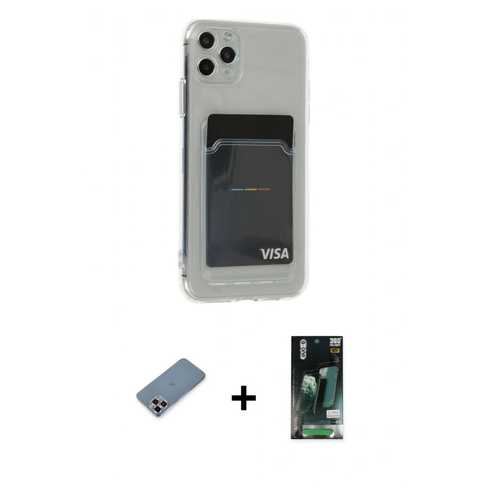 MARSİLYAN™- iPhone 11 Pro Max Kılıf Doruk Klasik Koleksiyonu - Siyah 360 Mat Full Body Arka Koruyucu + Metal Kamera Lens Koruma Cam - MR