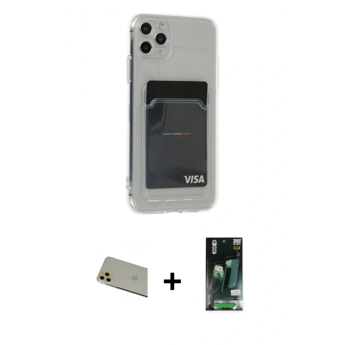 MARSİLYAN™- iPhone 11 Pro Max Kılıf Doruk Klasik Koleksiyonu - Siyah 360 Mat Full Body Arka Koruyucu + Rainbow Kamera Lens Koruma Cam - GD