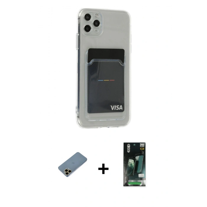 MARSİLYAN™- iPhone 11 Pro Max Kılıf Doruk Klasik Koleksiyonu - Siyah 360 Mat Full Body Arka Koruyucu + Shine Kamera Lens Koruma Cam - GD