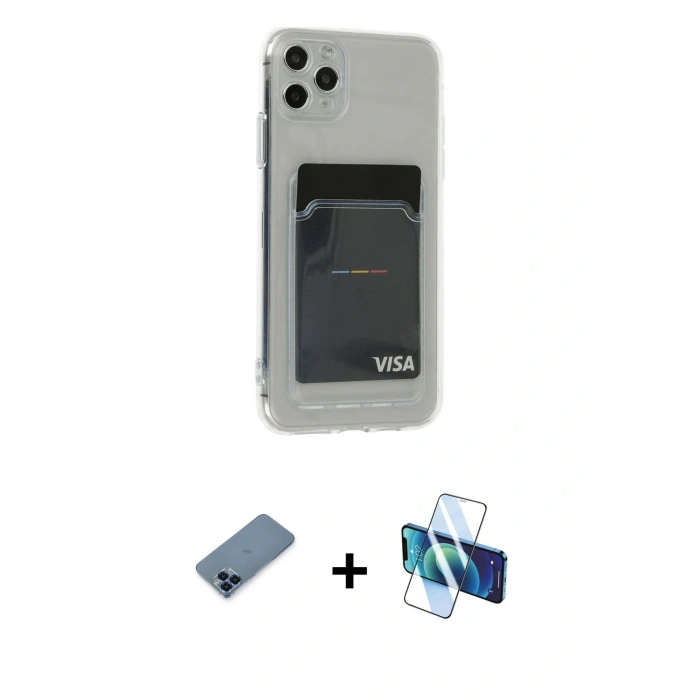 MARSİLYAN™- iPhone 11 Pro Max Kılıf Doruk Klasik Koleksiyonu - Siyah 3D Antistatik Cam Ekran Koruyucu + Metal Kamera Lens Koruma Cam - MI