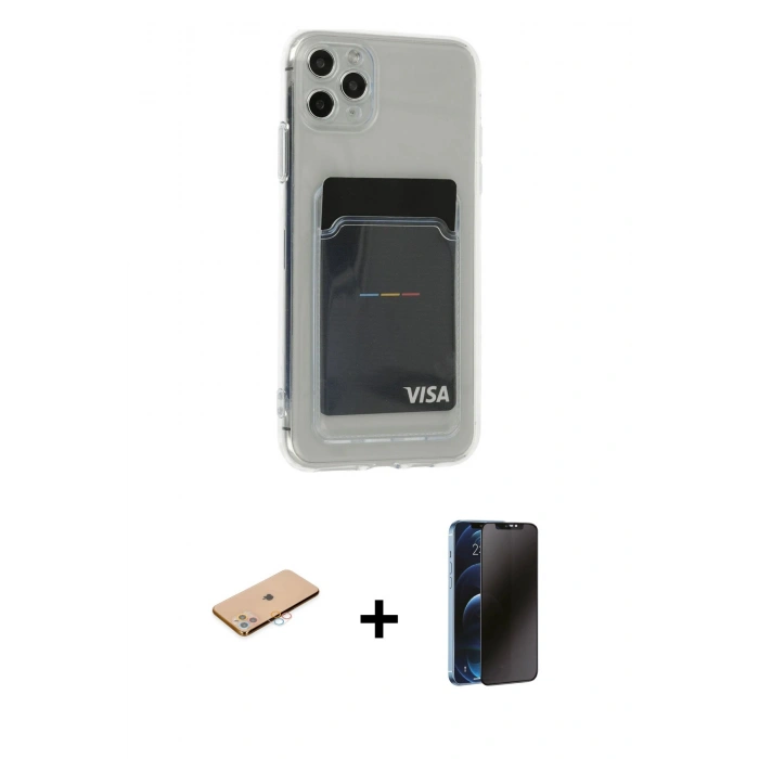 MARSİLYAN™- iPhone 11 Pro Max Kılıf Doruk Klasik Koleksiyonu - Siyah 3D Antistatik Hayalet Cam Ekran Koruyucu + Renkli Kamera Lens Koruma Cam - PE