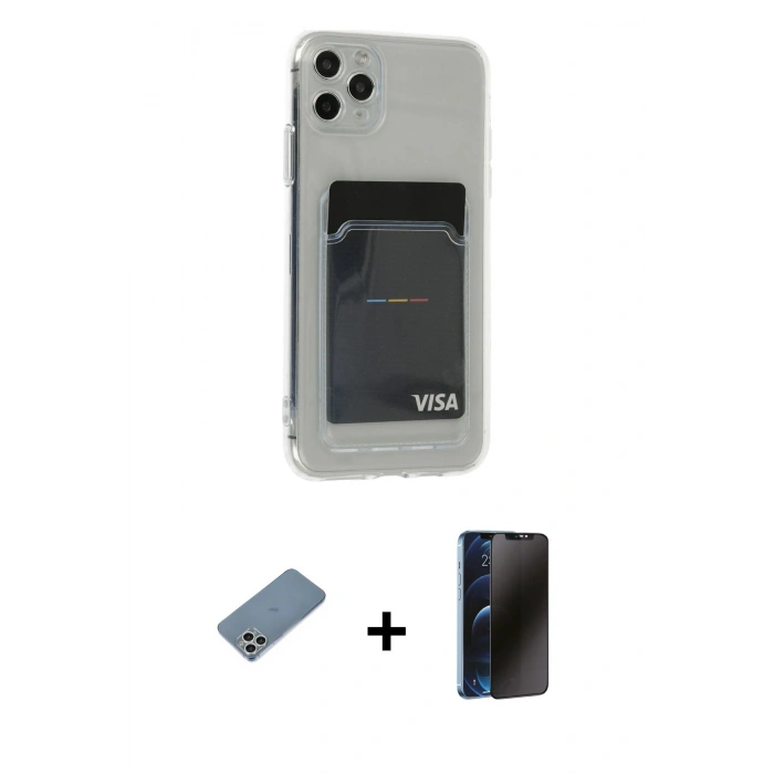 MARSİLYAN™- iPhone 11 Pro Max Kılıf Doruk Klasik Koleksiyonu - Siyah 3D Antistatik Hayalet Cam Ekran Koruyucu + Shine Kamera Lens Koruma Cam - GS