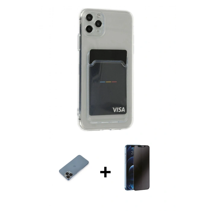 MARSİLYAN™- iPhone 11 Pro Max Kılıf Doruk Klasik Koleksiyonu - Siyah 3D Antistatik Hayalet Cam Ekran Koruyucu + Metal Kamera Lens Koruma Cam - SH