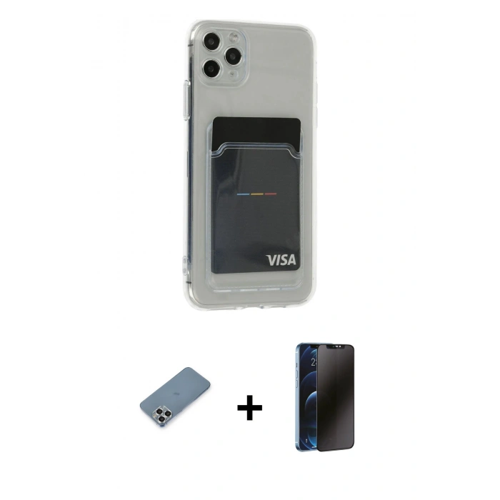 MARSİLYAN™- iPhone 11 Pro Max Kılıf Doruk Klasik Koleksiyonu - Siyah 3D Antistatik Hayalet Cam Ekran Koruyucu + Metal Kamera Lens Koruma Cam - GS