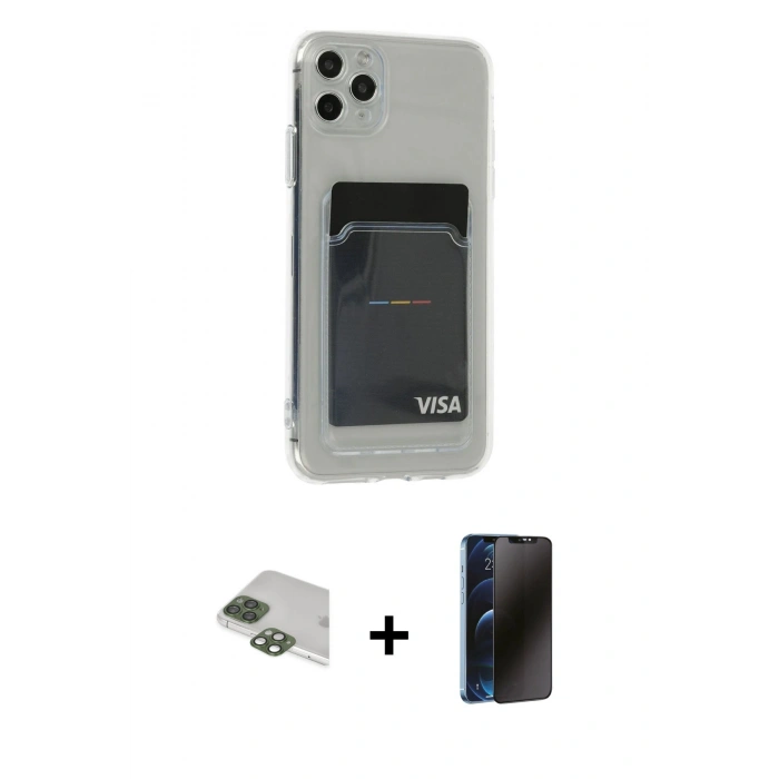 MARSİLYAN™- iPhone 11 Pro Max Kılıf Doruk Klasik Koleksiyonu - Siyah 3D Antistatik Hayalet Cam Ekran Koruyucu + Pers Alüminyum Kamera Lens - YL