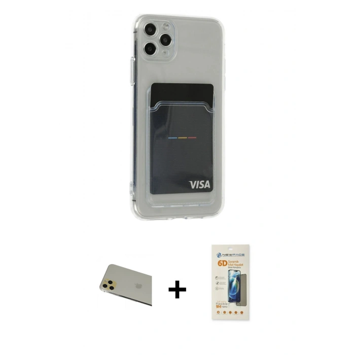 MARSİLYAN™- iPhone 11 Pro Max Kılıf Doruk Klasik Koleksiyonu - Siyah 6D Mat Seramik Hayalet Nano Ekran Koruyucu + Rainbow Kamera Lens Koruma Cam - GD