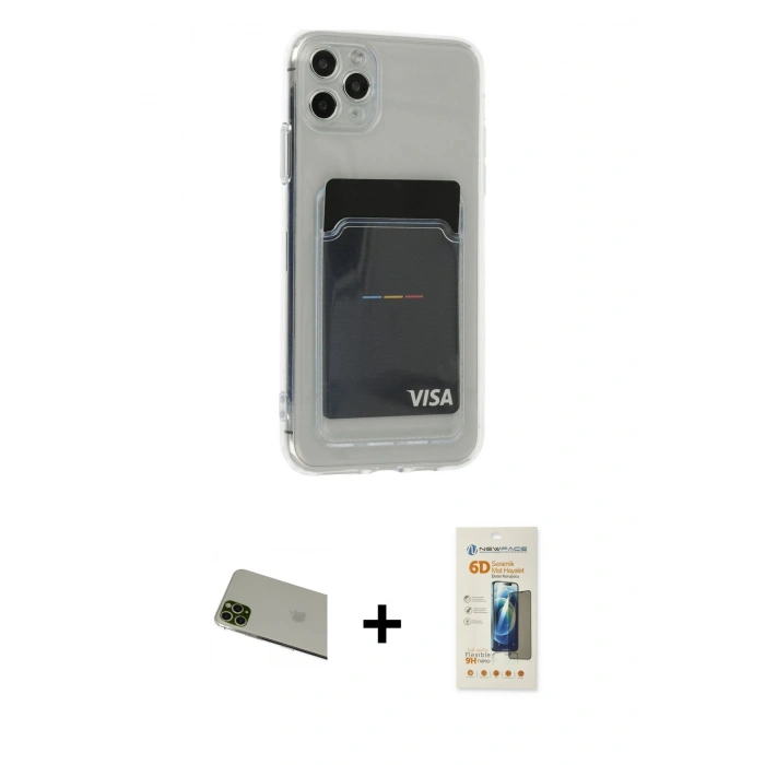 MARSİLYAN™- iPhone 11 Pro Max Kılıf Doruk Klasik Koleksiyonu - Siyah 6D Mat Seramik Hayalet Nano Ekran Koruyucu + Rainbow Kamera Lens Koruma Cam - YL