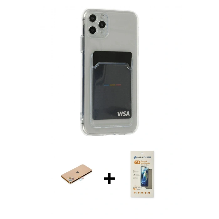 MARSİLYAN™- iPhone 11 Pro Max Kılıf Doruk Klasik Koleksiyonu - Siyah 6D Mat Seramik Hayalet Nano Ekran Koruyucu + Renkli Kamera Lens Koruma Cam - PE