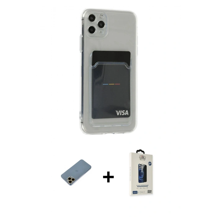 MARSİLYAN™- iPhone 11 Pro Max Kılıf Doruk Klasik Koleksiyonu - Siyah Bilvis Hayalet Cam Ekran Koruyucu + Shine Kamera Lens Koruma Cam - GD
