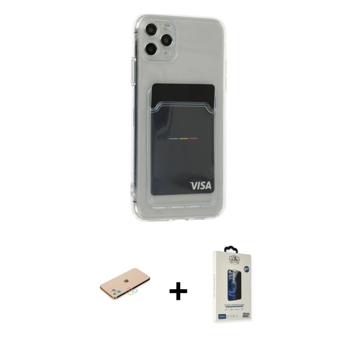 MARSİLYAN™- iPhone 11 Pro Max Kılıf Doruk Klasik Koleksiyonu - Siyah Bilvis Hayalet Cam Ekran Koruyucu + Renkli Kamera Lens Koruma Cam - MI