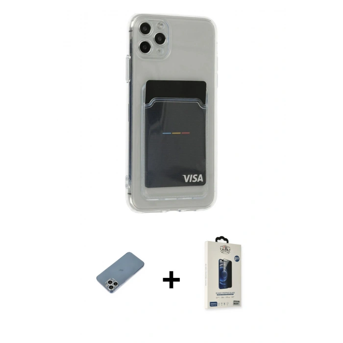 MARSİLYAN™- iPhone 11 Pro Max Kılıf Doruk Klasik Koleksiyonu - Siyah Bilvis Hayalet Cam Ekran Koruyucu + Shine Kamera Lens Koruma Cam - GS