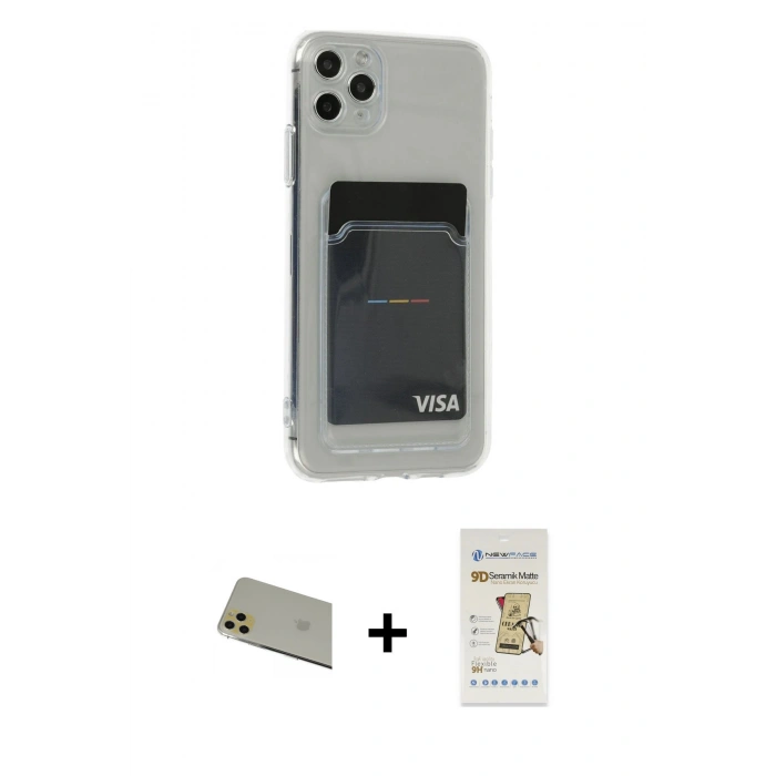 MARSİLYAN™- iPhone 11 Pro Max Kılıf Doruk Klasik Koleksiyonu - Siyah Mat Seramik Nano Ekran Koruyucu + Rainbow Kamera Lens Koruma Cam - GD
