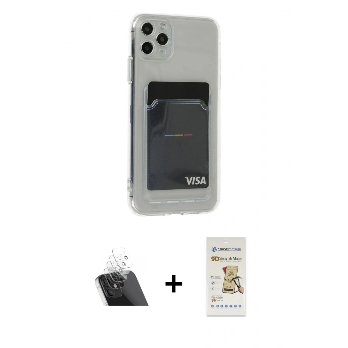 MARSİLYAN™- iPhone 11 Pro Max Kılıf Doruk Klasik Koleksiyonu - Siyah Mat Seramik Nano Ekran Koruyucu + Kamera Lens Koruma Cam - SF