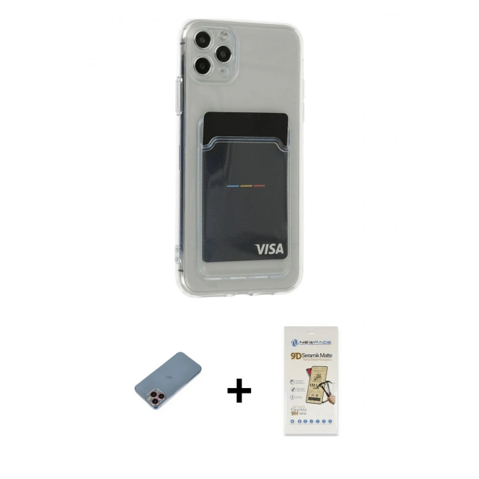 MARSİLYAN™- iPhone 11 Pro Max Kılıf Doruk Klasik Koleksiyonu - Siyah Mat Seramik Nano Ekran Koruyucu + Shine Kamera Lens Koruma Cam - PE