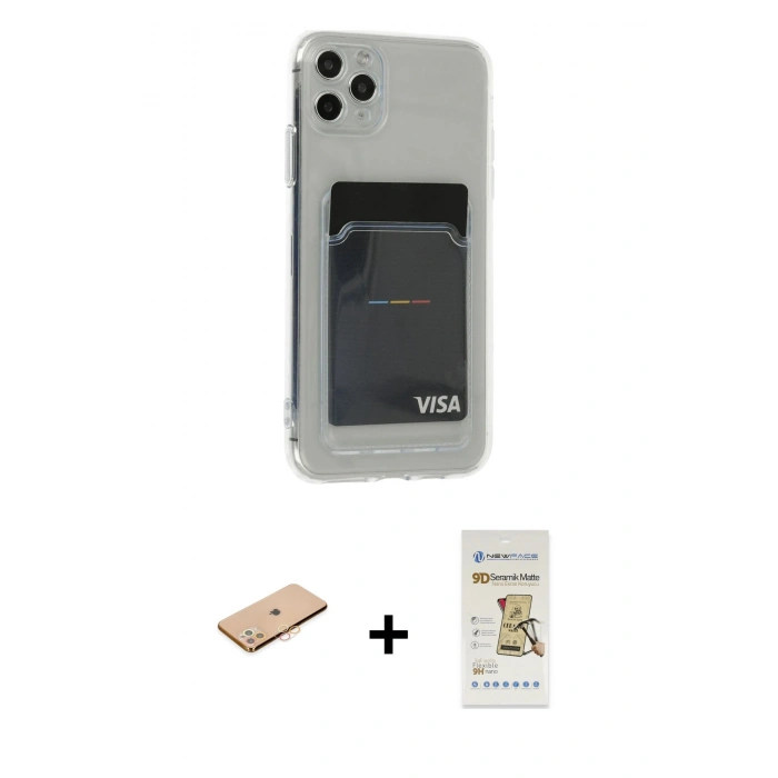 MARSİLYAN™- iPhone 11 Pro Max Kılıf Doruk Klasik Koleksiyonu - Siyah Mat Seramik Nano Ekran Koruyucu + Renkli Kamera Lens Koruma Cam - TU