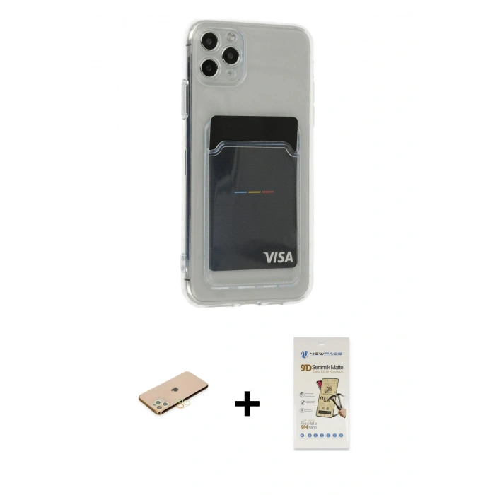 MARSİLYAN™- iPhone 11 Pro Max Kılıf Doruk Klasik Koleksiyonu - Siyah Mat Seramik Nano Ekran Koruyucu + Renkli Kamera Lens Koruma Cam - SI