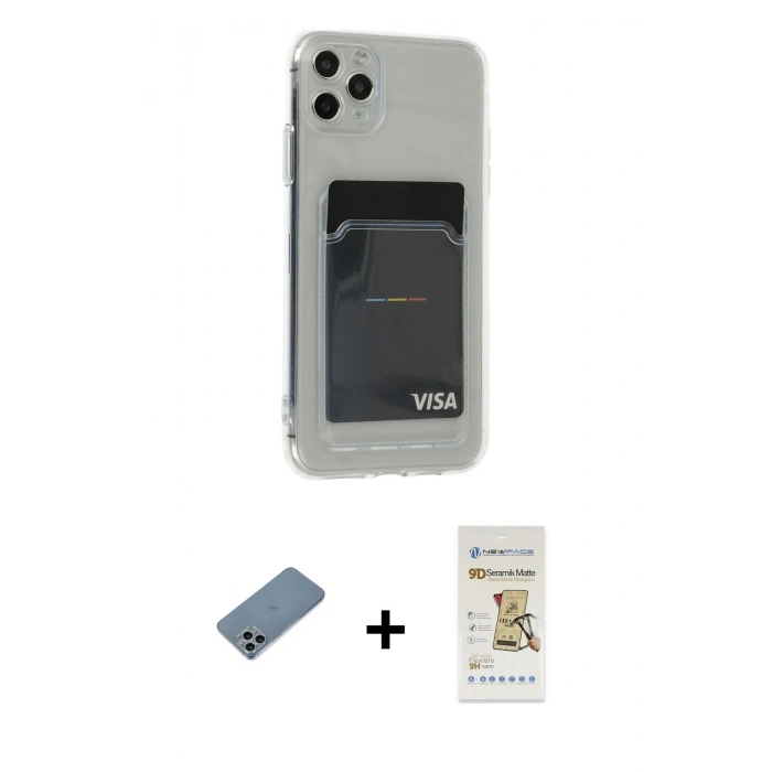 MARSİLYAN™- iPhone 11 Pro Max Kılıf Doruk Klasik Koleksiyonu - Siyah Mat Seramik Nano Ekran Koruyucu + Shine Kamera Lens Koruma Cam - SABE