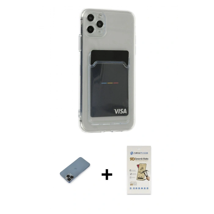 MARSİLYAN™- iPhone 11 Pro Max Kılıf Doruk Klasik Koleksiyonu - Siyah Mat Seramik Nano Ekran Koruyucu + Metal Kamera Lens Koruma Cam - SH