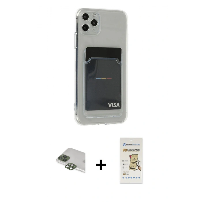 MARSİLYAN™- iPhone 11 Pro Max Kılıf Doruk Klasik Koleksiyonu - Siyah Mat Seramik Nano Ekran Koruyucu + Pers Alüminyum Kamera Lens - YL