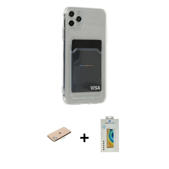 MARSİLYAN™- iPhone 11 Pro Max Kılıf Doruk Klasik Koleksiyonu - Siyah Polymer Nano Ekran Koruyucu + Renkli Kamera Lens Koruma Cam - MI