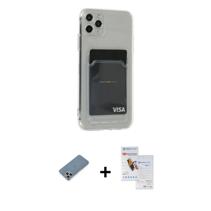 MARSİLYAN™- iPhone 11 Pro Max Kılıf Doruk Klasik Koleksiyonu - Siyah Seramik Nano Ekran Koruyucu + Metal Kamera Lens Koruma Cam - GS