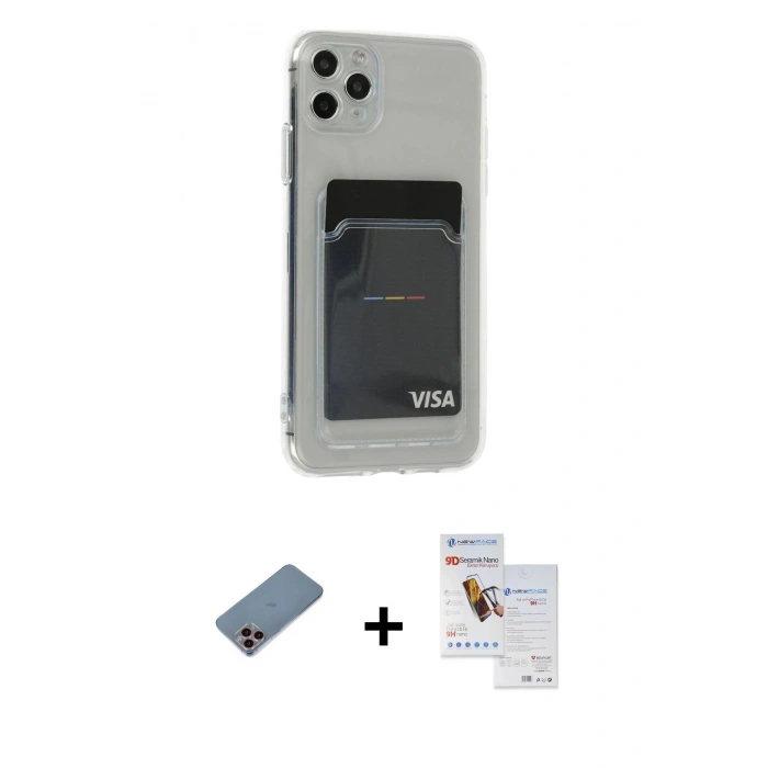 MARSİLYAN™- iPhone 11 Pro Max Kılıf Doruk Klasik Koleksiyonu - Siyah Seramik Nano Ekran Koruyucu + Shine Kamera Lens Koruma Cam - PE