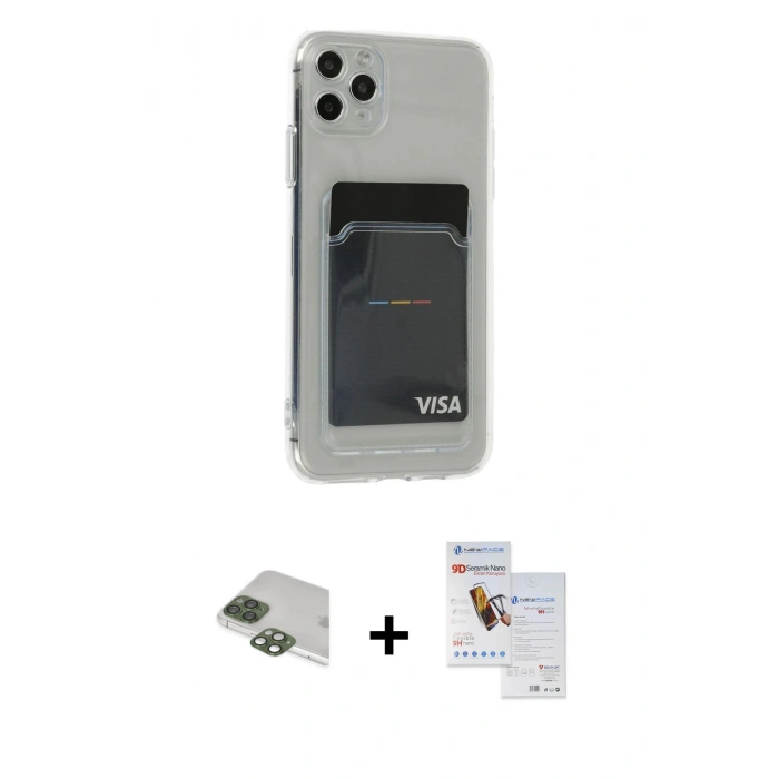 MARSİLYAN™- iPhone 11 Pro Max Kılıf Doruk Klasik Koleksiyonu - Siyah Seramik Nano Ekran Koruyucu + Pers Alüminyum Kamera Lens - YL
