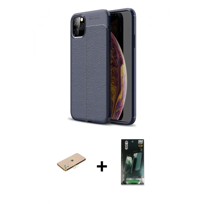 MARSİLYAN™- iPhone 11 Pro Max Kılıf Doruk Klasik Özel Seri - Şeffaf 360 Full Body Arka Koruyucu + Renkli Kamera Lens Koruma Cam - SI