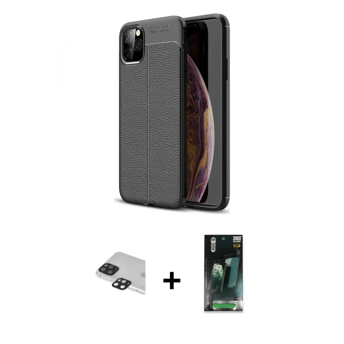 MARSİLYAN™- iPhone 11 Pro Max Kılıf Doruk Klasik Özel Seri - Şeffaf 360 Full Body Arka Koruyucu + Pers Alüminyum Kamera Lens - SH