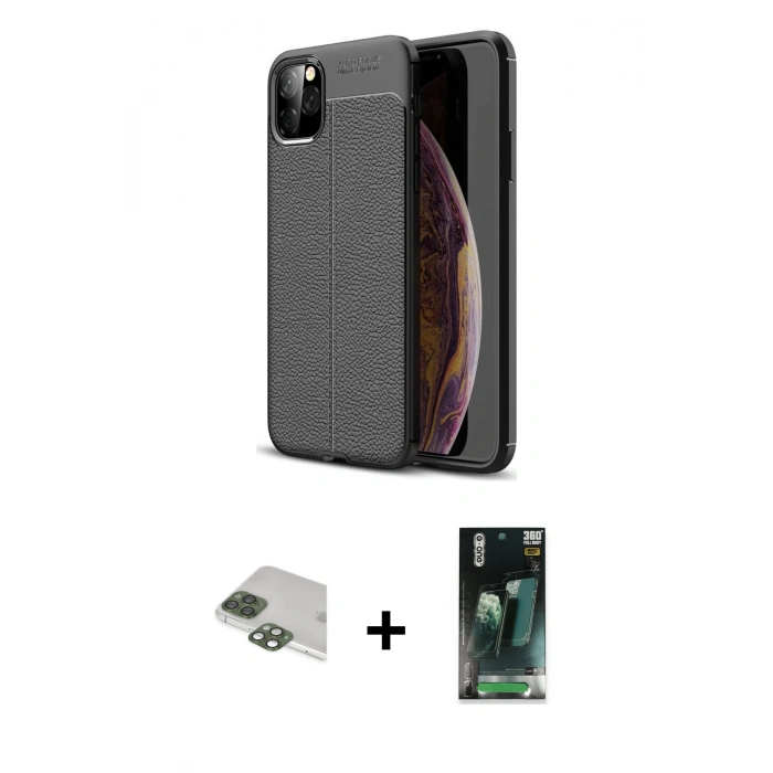 MARSİLYAN™- iPhone 11 Pro Max Kılıf Doruk Klasik Özel Seri - Şeffaf 360 Full Body Arka Koruyucu + Pers Alüminyum Kamera Lens - YL
