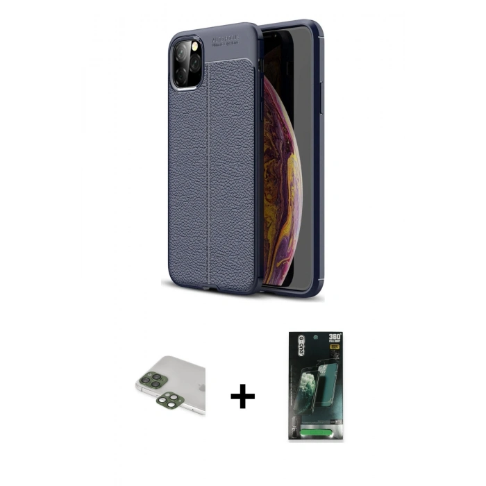 MARSİLYAN™- iPhone 11 Pro Max Kılıf Doruk Klasik Özel Seri - Şeffaf 360 Full Body Arka Koruyucu + Pers Alüminyum Kamera Lens - YL