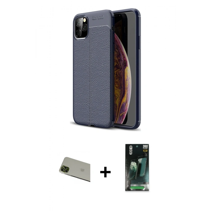 MARSİLYAN™- iPhone 11 Pro Max Kılıf Doruk Klasik Özel Seri - Şeffaf 360 Full Body Arka Koruyucu + Rainbow Kamera Lens Koruma Cam - YL
