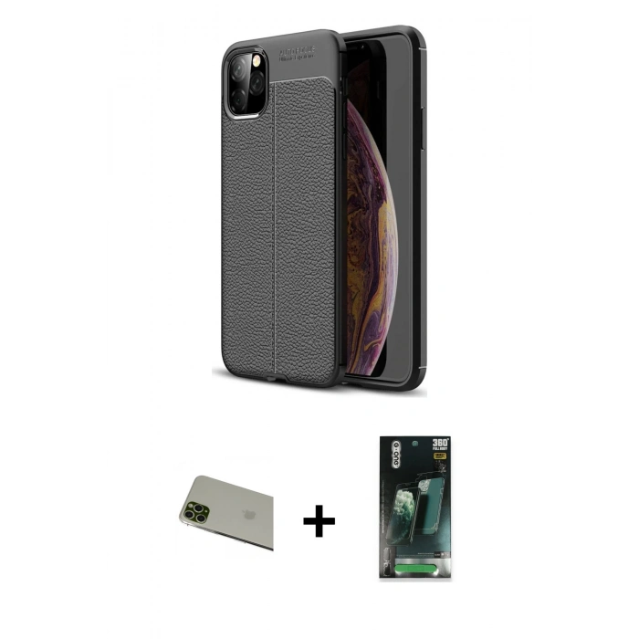 MARSİLYAN™- iPhone 11 Pro Max Kılıf Doruk Klasik Özel Seri - Şeffaf 360 Full Body Arka Koruyucu + Rainbow Kamera Lens Koruma Cam - YL