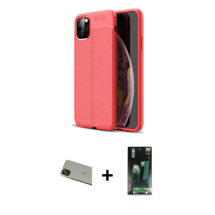 MARSİLYAN™- iPhone 11 Pro Max Kılıf Doruk Klasik Özel Seri - Şeffaf 360 Full Body Arka Koruyucu + Rainbow Kamera Lens Koruma Cam - YL