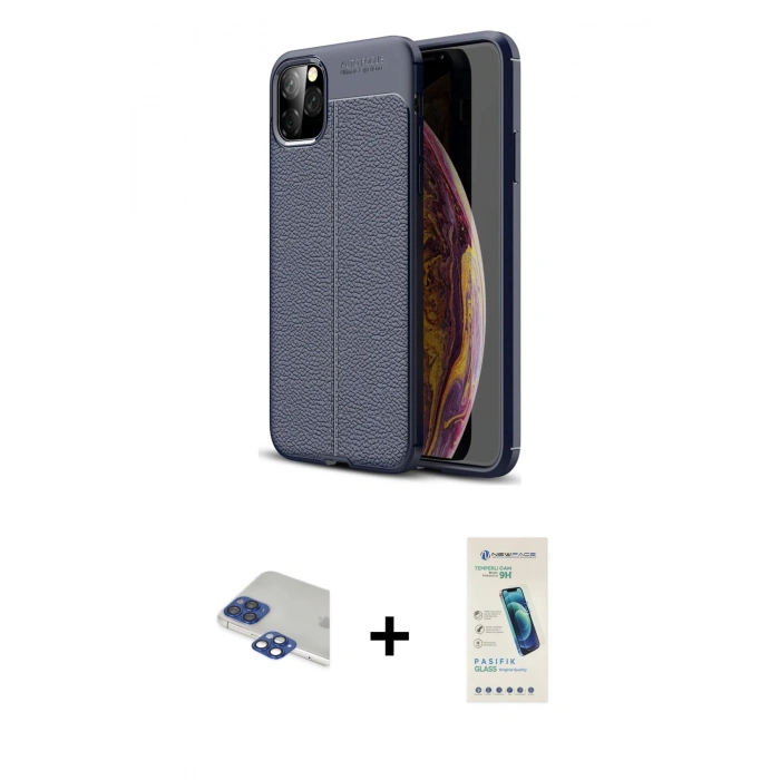 MARSİLYAN™- iPhone 11 Pro Max Kılıf Doruk Klasik Özel Seri - Şeffaf Pasifik Cam Ekran Koruyucu + Pers Alüminyum Kamera Lens - LT