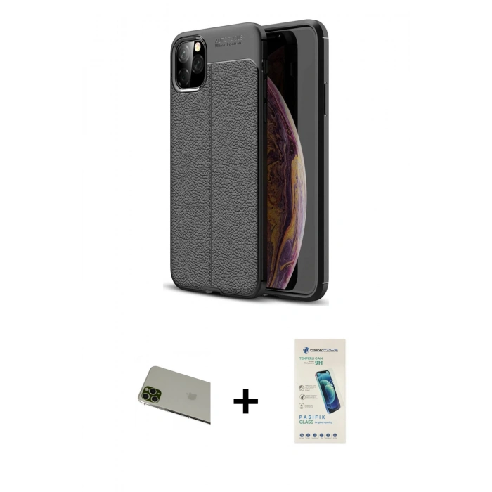 MARSİLYAN™- iPhone 11 Pro Max Kılıf Doruk Klasik Özel Seri - Şeffaf Pasifik Cam Ekran Koruyucu + Rainbow Kamera Lens Koruma Cam - YL