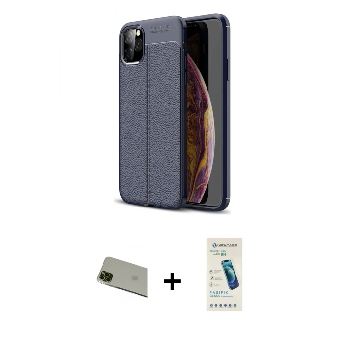 MARSİLYAN™- iPhone 11 Pro Max Kılıf Doruk Klasik Özel Seri - Şeffaf Pasifik Cam Ekran Koruyucu + Rainbow Kamera Lens Koruma Cam - YL
