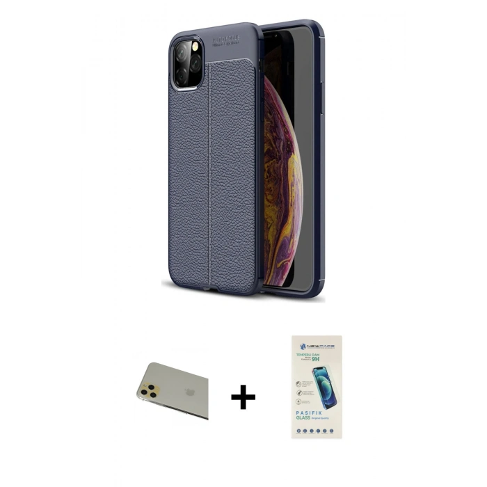 MARSİLYAN™- iPhone 11 Pro Max Kılıf Doruk Klasik Özel Seri - Şeffaf Pasifik Cam Ekran Koruyucu + Rainbow Kamera Lens Koruma Cam - GD