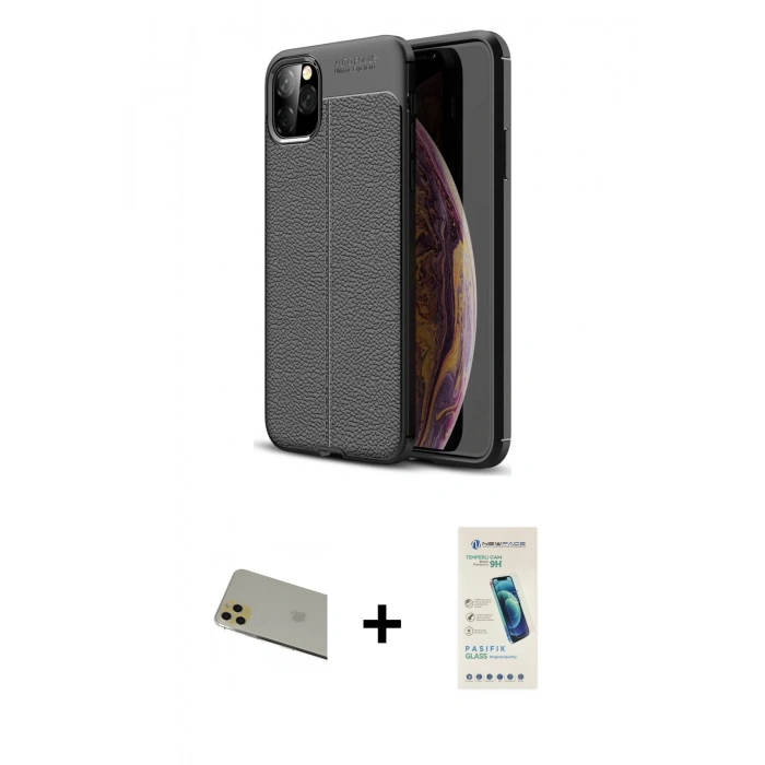 MARSİLYAN™- iPhone 11 Pro Max Kılıf Doruk Klasik Özel Seri - Şeffaf Pasifik Cam Ekran Koruyucu + Rainbow Kamera Lens Koruma Cam - GD