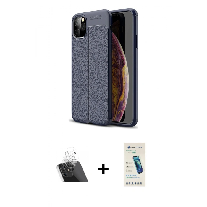 MARSİLYAN™- iPhone 11 Pro Max Kılıf Doruk Klasik Özel Seri - Şeffaf Pasifik Cam Ekran Koruyucu + Kamera Lens Koruma Cam - SF