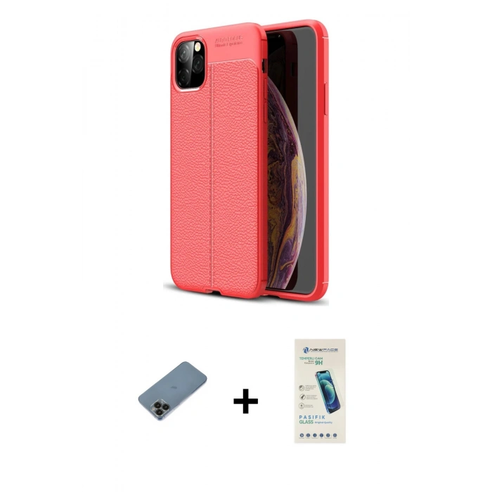 MARSİLYAN™- iPhone 11 Pro Max Kılıf Doruk Klasik Özel Seri - Şeffaf Pasifik Cam Ekran Koruyucu + Shine Kamera Lens Koruma Cam - SH