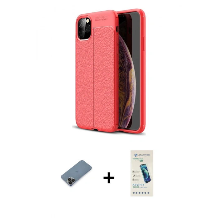 MARSİLYAN™- iPhone 11 Pro Max Kılıf Doruk Klasik Özel Seri - Şeffaf Pasifik Cam Ekran Koruyucu + Metal Kamera Lens Koruma Cam - SH