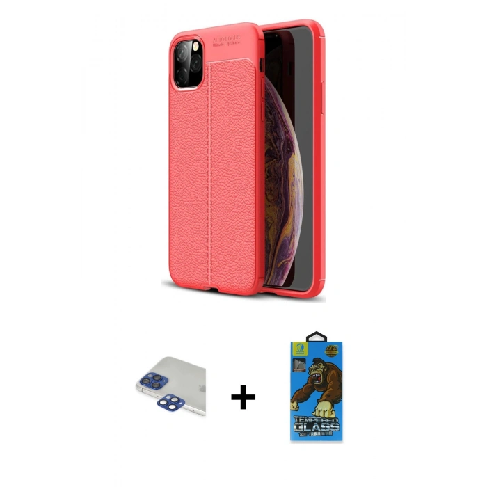 MARSİLYAN™- iPhone 11 Pro Max Kılıf Doruk Klasik Özel Seri - Siyah 18D Cam Ekran Koruyucu + Pers Alüminyum Kamera Lens - LT