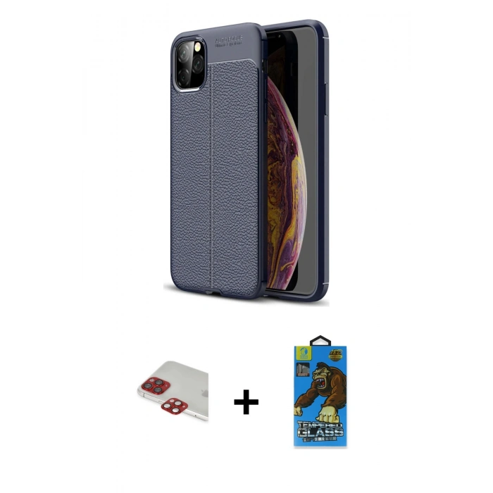 MARSİLYAN™- iPhone 11 Pro Max Kılıf Doruk Klasik Özel Seri - Siyah 18D Cam Ekran Koruyucu + Pers Alüminyum Kamera Lens - KI