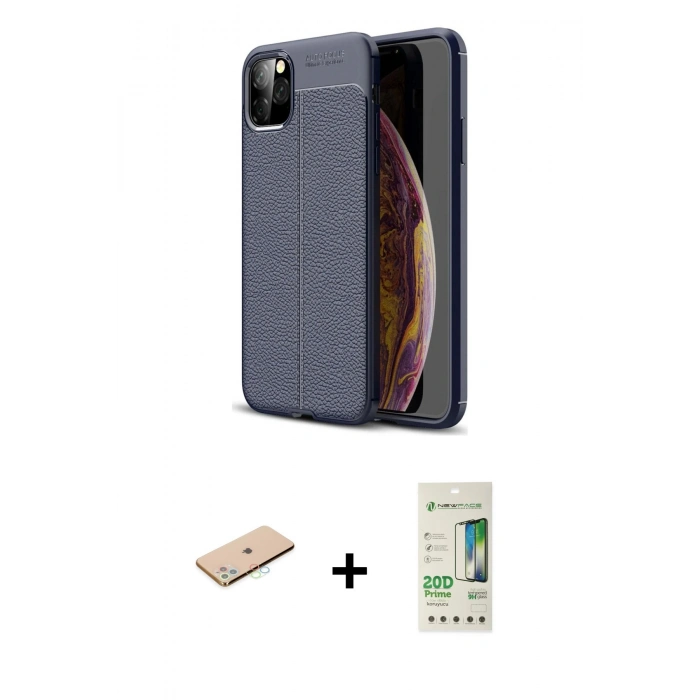 MARSİLYAN™- iPhone 11 Pro Max Kılıf Doruk Klasik Özel Seri - Siyah 20D Premium Cam Ekran Koruyucu + Renkli Kamera Lens Koruma Cam - MI