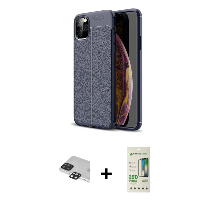 MARSİLYAN™- iPhone 11 Pro Max Kılıf Doruk Klasik Özel Seri - Siyah 20D Premium Cam Ekran Koruyucu + Pers Alüminyum Kamera Lens - SH