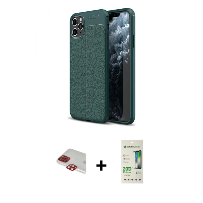 MARSİLYAN™- iPhone 11 Pro Max Kılıf Doruk Klasik Özel Seri - Siyah 20D Premium Cam Ekran Koruyucu + Pers Alüminyum Kamera Lens - KI